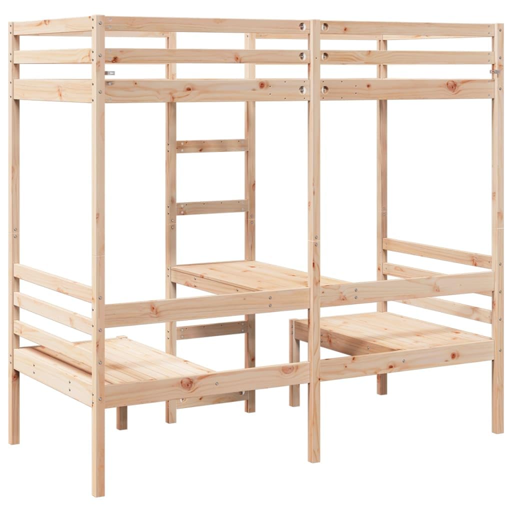 Cama alta 90 x 190 cm de madera maciza de pino con escritorio y 2 sillas, marco de cama para niños y jóvenes, muebles seguros para dormir