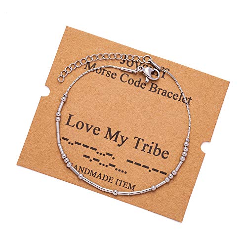 Image of JoycuFF Inspirational Morse Code Bracelets for Women Silver Beads Jewelry Encouragement Mantra Gifts for Her