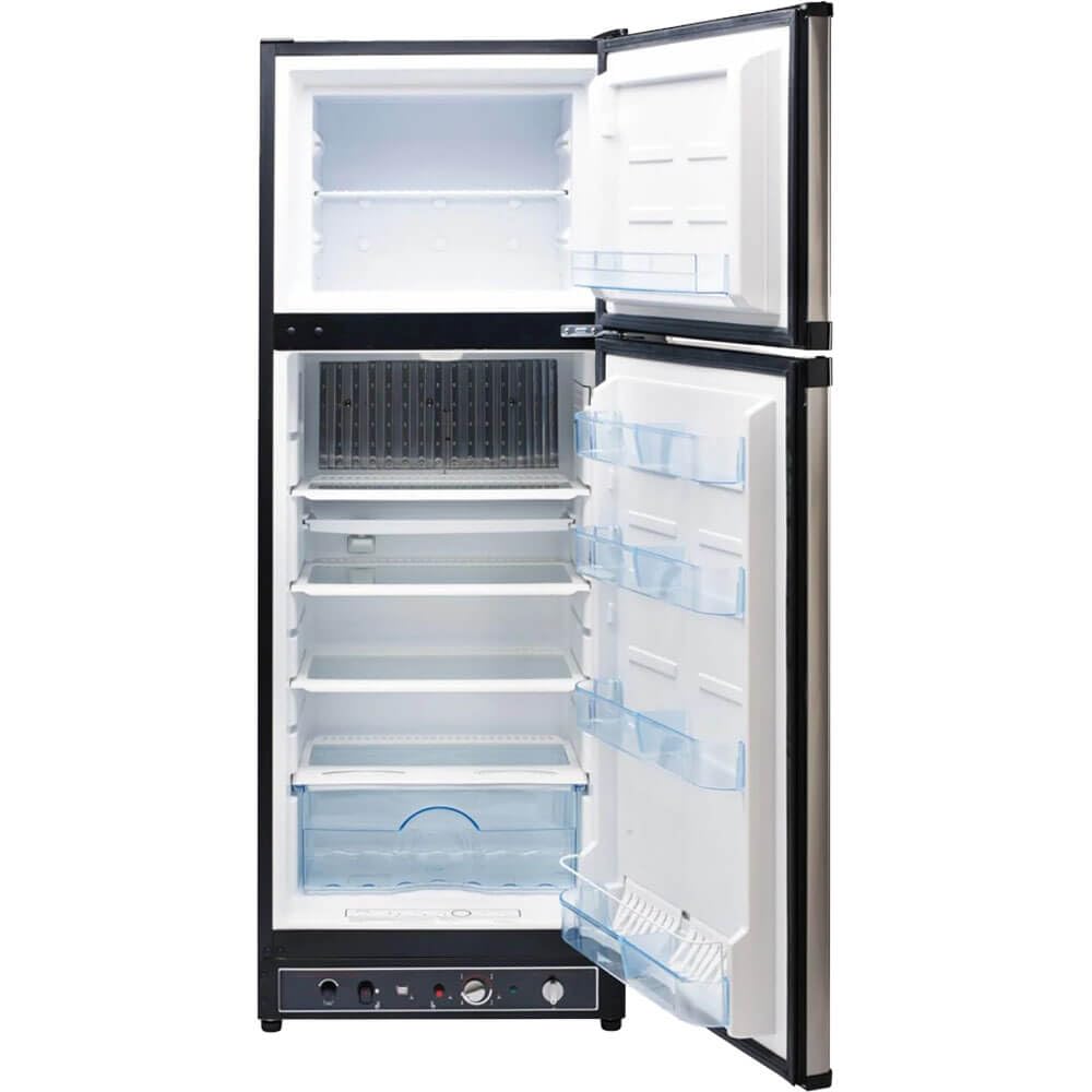 Unique Appliances UGP-10C SM SS Off-Grid 10 Cu. Ft. Propane Top Freezer Refrigerator, Stainless Steel; Battery-Operated Interior Light; Front-Mounted Controls with Cover; Dual Power on Fridge.com