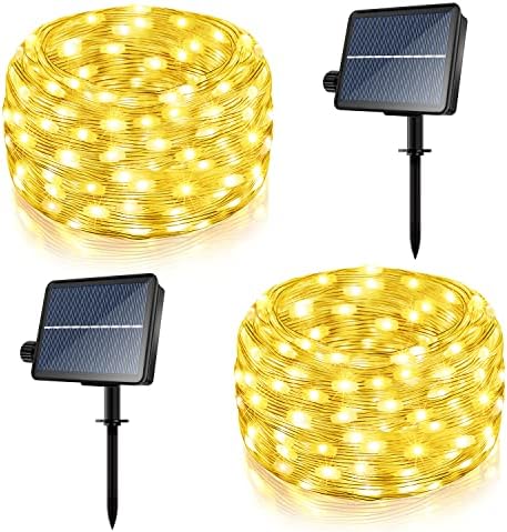 Ollny Solar String Lights Outdoor 2Pack Each 240LED 80FT 8Modes IP67 Waterproof, Solar Fairy Lights with Timer Memory for Patio Garden Fence Yard Porch Decorations, Warm White