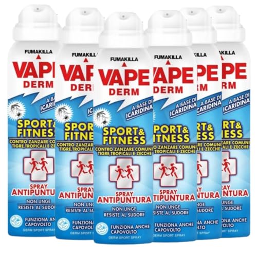 Vape Derm Sport E Fitness Spray Antizanzare Antipuntura Contro Zanzare Comuni Zanzare Tigre E Tropicali E Zecche 100 Ml (6 Unità)