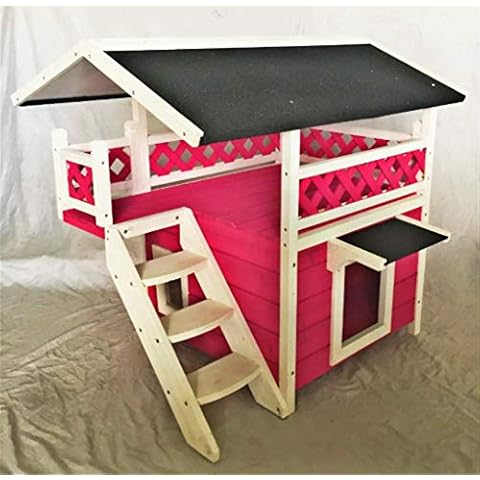Seny Outdoor Wooden Cat House with Escape Door and Stairs W32*D24*H29inch (Pink) Cover
