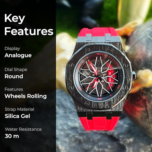 Image of SKMEI Silicone Men's Analog Sports Watch Waterproof Led Men's Watch New Wheels Rolling Creative Fashion Wristwatch 2359 (Red, Silica Gel)