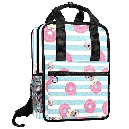 Sac à dos enfant ergonomique avec bretelles réglables motif carlin et donut
