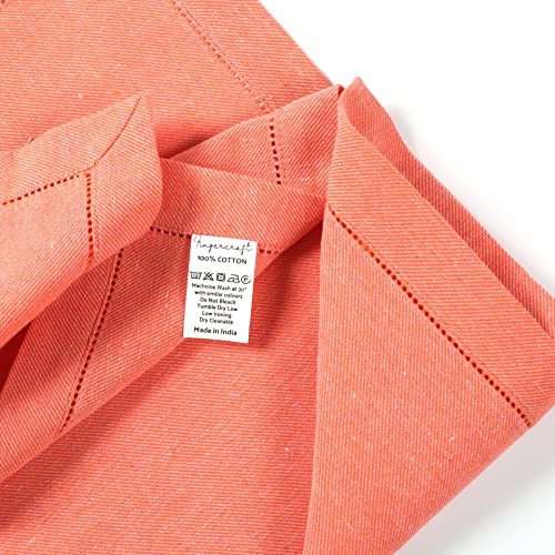 Cloth Dinner Chambrey Napkins With Faggoting Hemstitched, Everyday Use, Premium Quality 100% Cotton Perfect For Parties Dinners Weddings Cocktail Christmas Napkins Washable & Reusable Orange And Pink #TOP4
