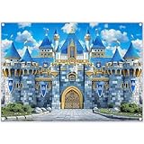 YCUCUEI 7x5ft Fabric Medieval Castle Backdrop Royal Knight Stone Wall Blue Sky Photography Background Kids Prince Birthday Party Decorations Photo Booth Props