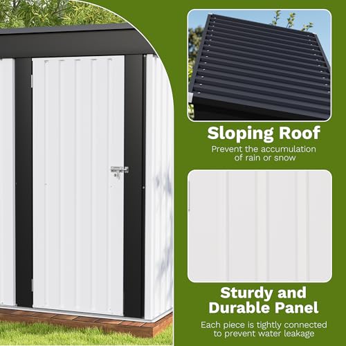 Image of Patiowell 5x3 FT Outdoor Storage Shed, Garden Tool Shed with Sloping Roof and Lockable Door, Metal Shed for Backyard Garden Patio Lawn, White