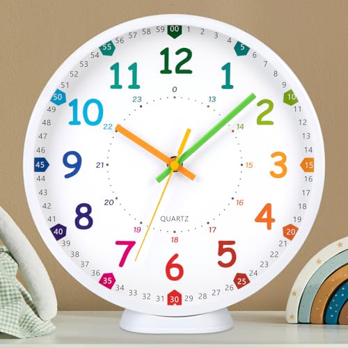 VIVILINEN Horloge Murale Apprentissage pour Enfants Pendule Murale Silencieuse Horloge de Bureau Facile à Lire pour Salon, École, Chambre d'enfant