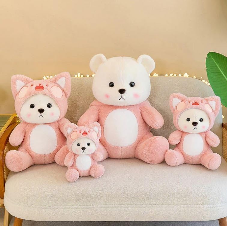 Image of Cionum 35cm Light Pink Hooded Teddy Bear Plush - Ultra-Soft Stuffed Animal Soft Toy for Kids
