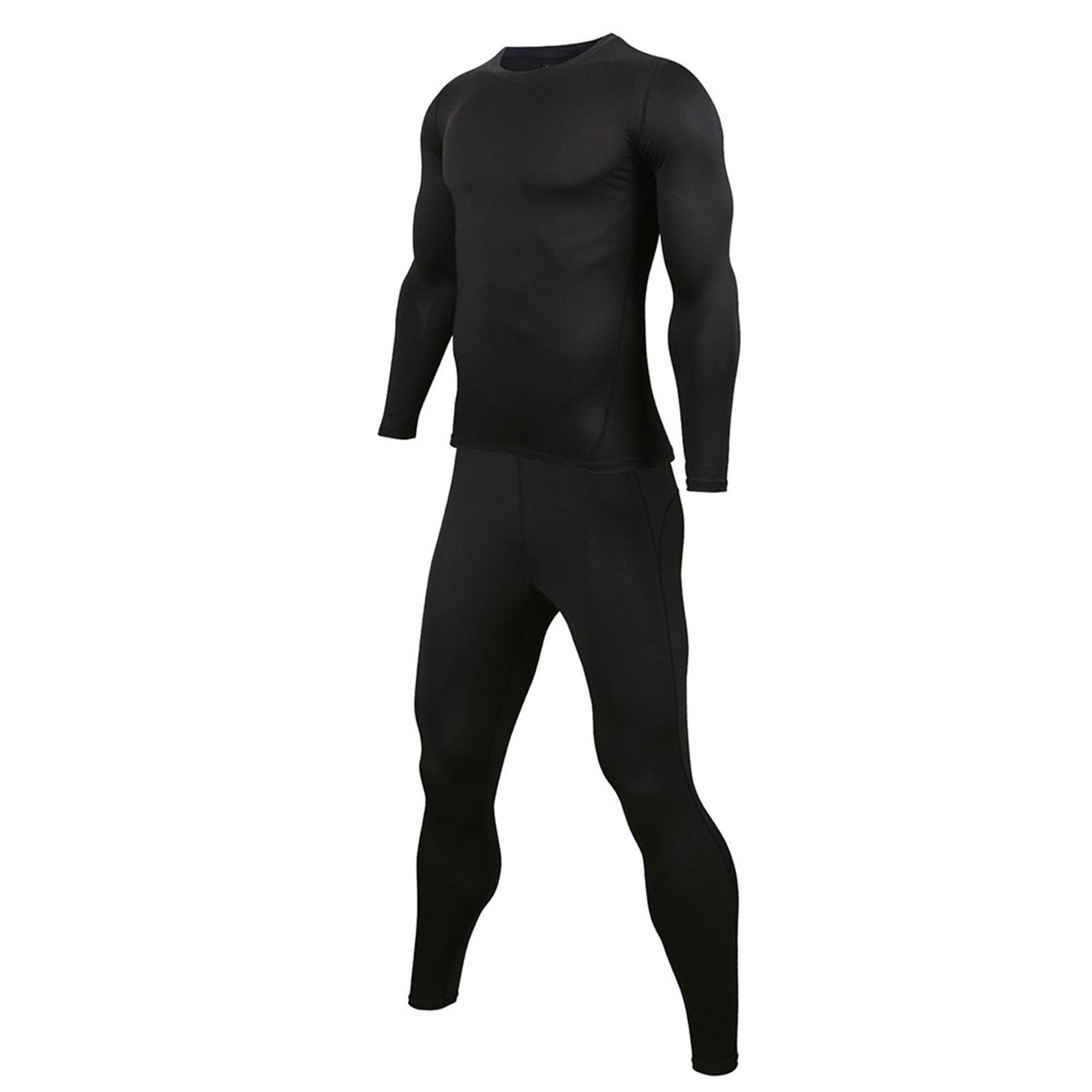 Gli Uomini di Inverno della Biancheria Intima Termica Set Foderato in Pile Caldo Stirata Stretti Livelli di Compressione Base Top Bottoms Copre I Vestiti Cloth (Color : Black, Size : L.)