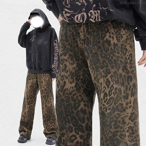 Generic Leopard Allover Jeans Black, Baggy Unisex Cheetah Print Straight Leg Denim with Pockets, Casual Streetwear4