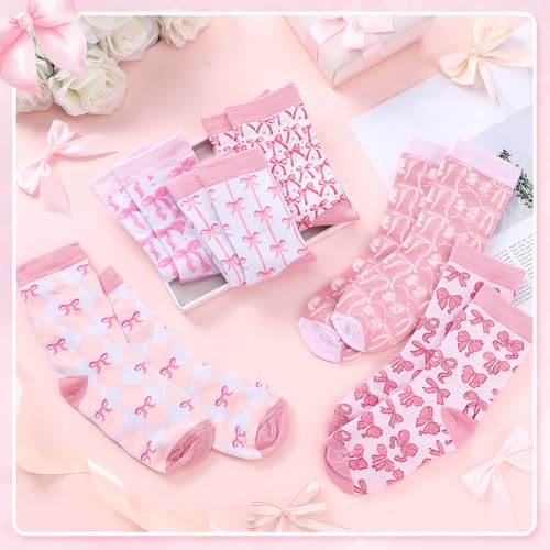 Image of Jadive Coquette Pink Bow Socks Pink Bow Women's Inspired Socks Ornament for Birthday Decor Gift