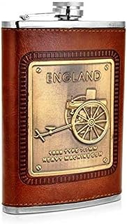 Stainless Steel and Stitched Leather Hip Flask 8 oz (230 Ml), England Design Wine Whiskey Vodka Alcohol Drinks Pocket Bottle for Men & Women