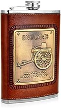 VAGMI Stainless Steel and Stitched Leather Hip Flask 8 oz (230 Ml), England Design Wine Whiskey Vodka Alcohol Drinks Pocket Bottle for Men & Women