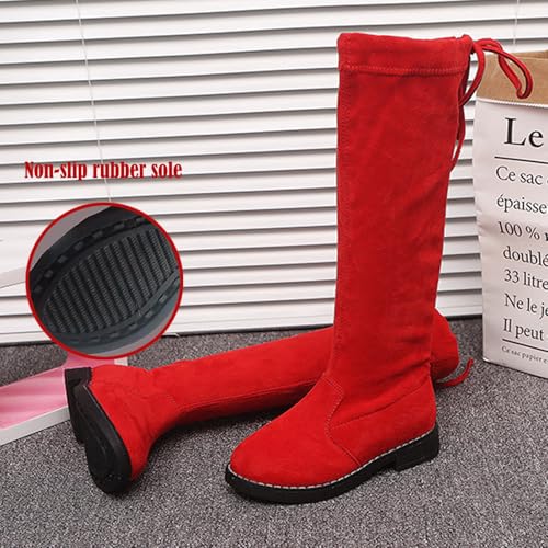 WUIWUIYU Girls Knee High Boots Ties Zipper String Suede Over Knee Long Boots Round Toe Lovely Princess Shoes3