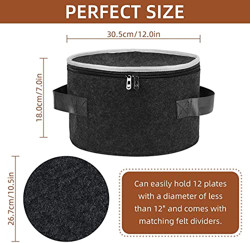 Image of GREENSHEEP Plate Storage Case with 12 Thick Felt Dividers for Storing and Organizing Dinnerware Dishes, Dark Grey
