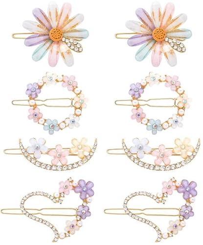 8 Stück Haarspangen für Frauen und Mädchen, Strasssteine, dekorative Bobby-Pins, handgefertigte Metall-Haarspangen, Haarschmuck-Set für Mädchen und Frauen mit dickem Haar-Styling (Gold) Cover