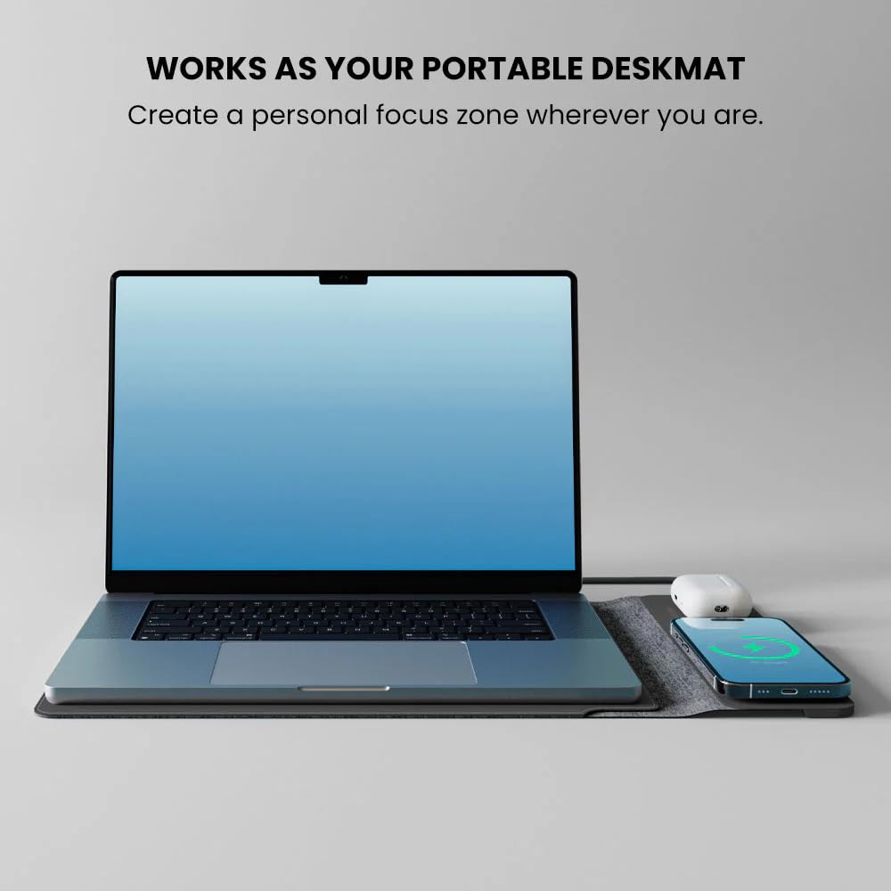Jenoss - Custodia wireless 4 in 1 da 15 a 16 pollici, tappetino di ricarica da tavolo per laptop, custodia multiuso con mouse, custodia da viaggio, tappetino di ricarica per telefono e auricolari