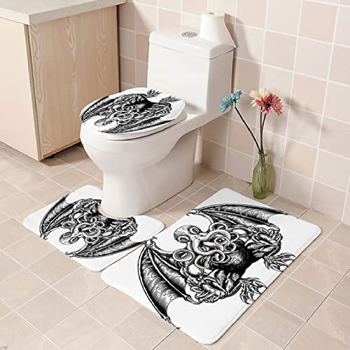 Badezimmer Teppich Set Weich Waschbar Badezimmerteppich 3 TLG rutschfeste Badeteppich WC Vorleger Deckelbezug U-förmige Konturmatte Memory Schaum Badezimmermatte ( Graues Tier Oktopus )