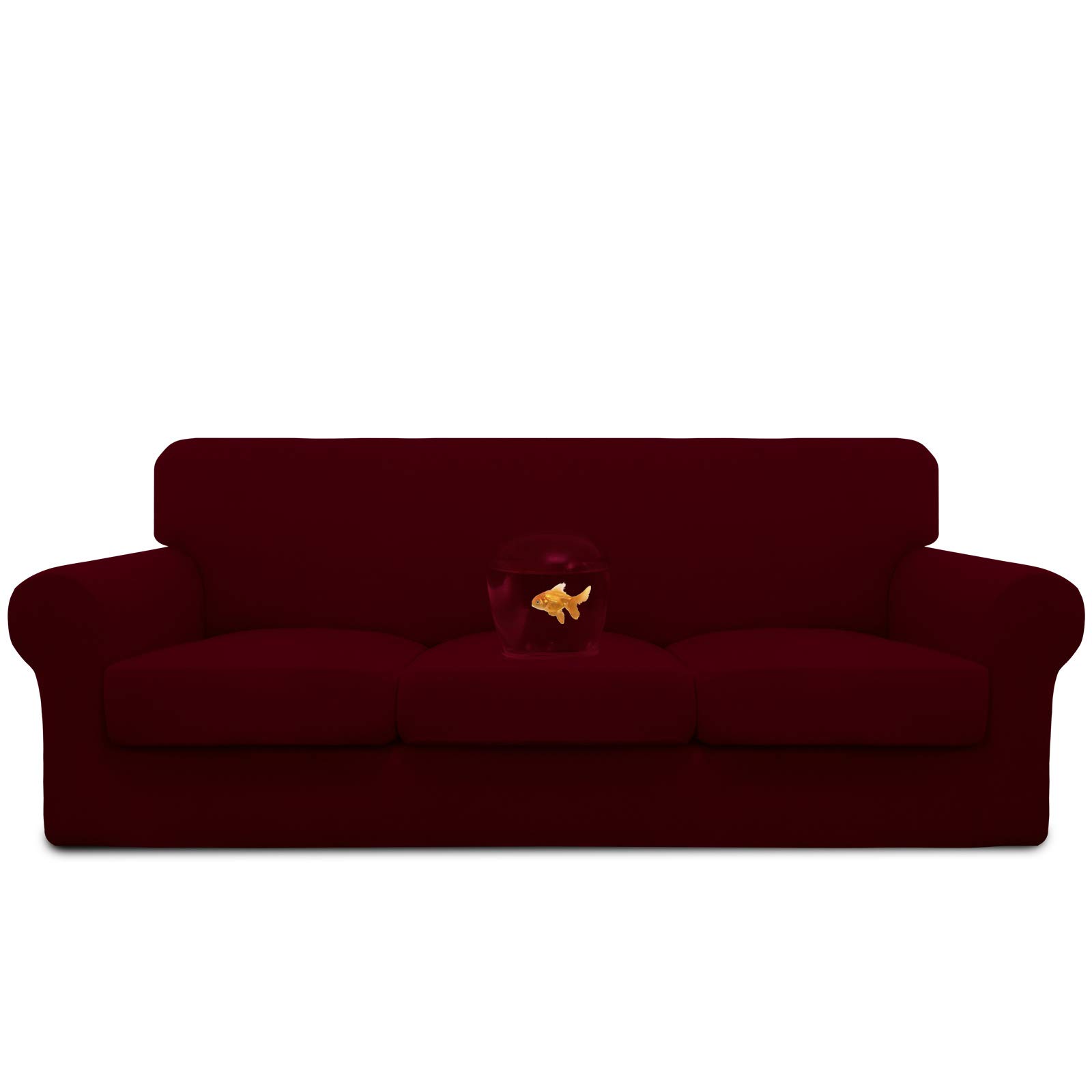 Easy-Going Waterproof 4 Pieces Stretch Couch Cover for 3 Cushion Wine