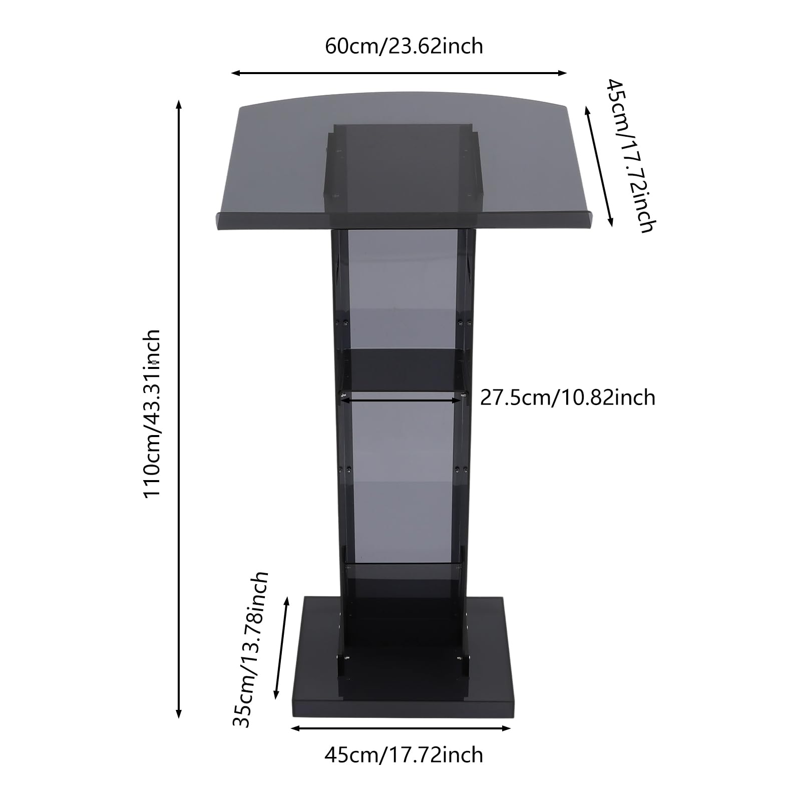 Acryl-Podium Rednerpult Transparent, Stabiler Stehpult mit breiter Lesefläche & Ablagefach, Podium-Ständer für Kirche, Schule, Büro, Hochzeiten und Konferenzen