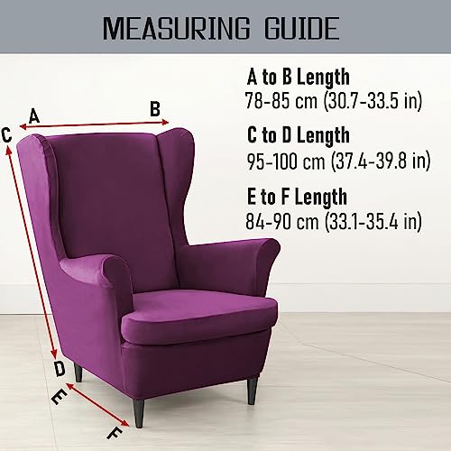 Image of HOKIPO Original Velvet Wingback Chair Cover, Stretch Fitted, Removable Washable Furniture Protector Slipcovers, Purple (AR-4761-PR)
