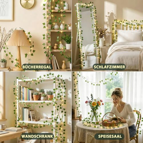 Guirlande lumineuse LED à piles 12m lierre et fleurs avec télécommande - 2
