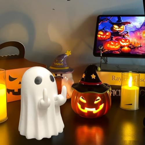 Ghost Halloween Decor, Spooky Home Decorations, Quirky Halloween Home Decor Indoor, Resin Finger Ghost Statue Gift for Porch, Props, Tabletop, Desk