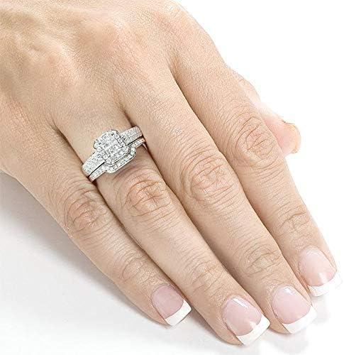 Kobelli Princess & Round Brilliant Diamond Wedding Set 5/8 Carat (ctw) in 14K White Gold