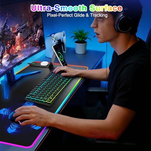 Image of RGB Gaming Mouse Pad with Magnetic Wireless Charging & Foldable Phone Stand | 31.5 inchx15.8 inch XXL Large LED Mousepad with Stitched Edges, Ultra-Smooth Waterproof Surface, 25 Lighting Effects, Non-Slip Base