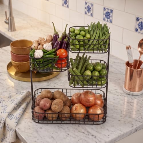 Image of 4 Tier Fruit Basket for Kitchen | Space Saving Decorative Kitchen Organizer | Multi-Layer Dining Table Organizer for Fruits, Snacks & Jars (4 Tier - Black)