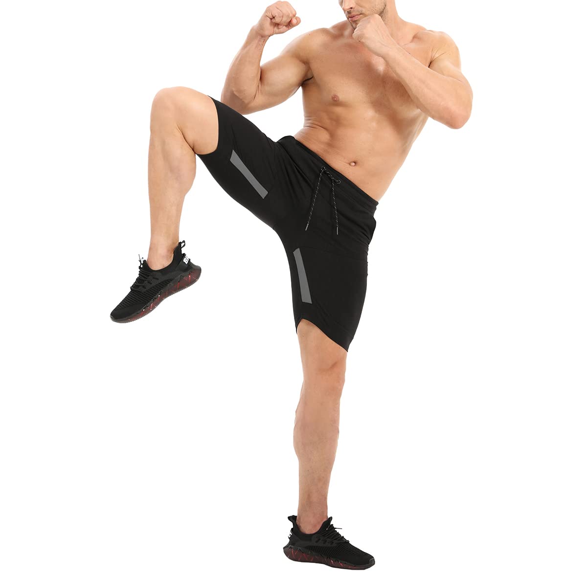 BROKIG Pantaloncini sportivi da uomo in cotone slim con tasche con zip