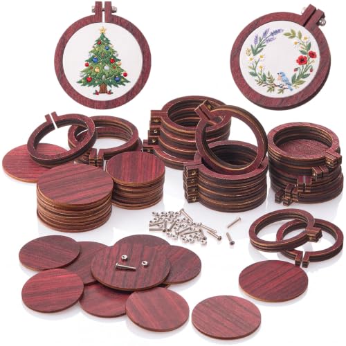 Image of Jetec 20 Pieces Mini Embroidery Hoops Wooden Small Tiny Embroidery Hoops Adjustable Circle Cross Stitch Ring Bulk for Home Ornaments Art Craft Handy Sewing (Brown)