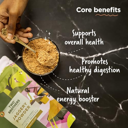 Image of Two Brothers Organic Farms India's Only Certified Glyphosate Free Sugarcane Jaggery Powder(1kg) Natural Sweetener|Refined Sugar Alternative | Hand-Crushed Natural Jaggery Powder | Pure Chemical-Free Crushed Gud | Native Variety Sugarcane
