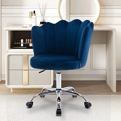 Yoluckea Modern Velvet Swivel Office Chair, Adjustable Height, Blue