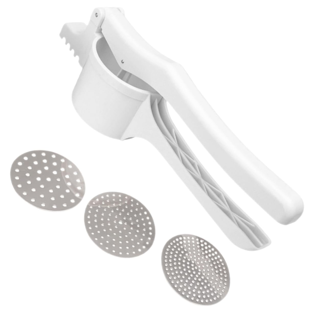 BRIGHTFUFU 1 Set Manual Potato Crusher with Replacement Discs Masher Kitchen Tool for Home and Restaurant Use for Making Fluffy Mashed Potatoes and More