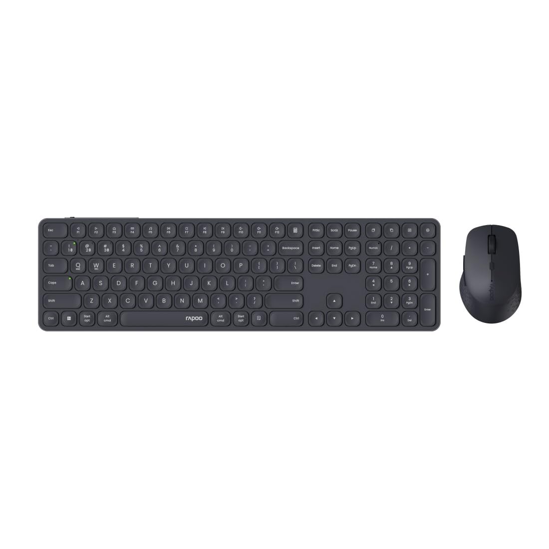 Rapoo 9810M zestaw bezprzewodowej klawiatury i myszy USB 2,4 G, wielofunkcyjne urządzenie do 4 urządzeń, aluminiowa obudowa, płaska, akumulator do ponownego ładowania, układ QWERTZ niemiecki