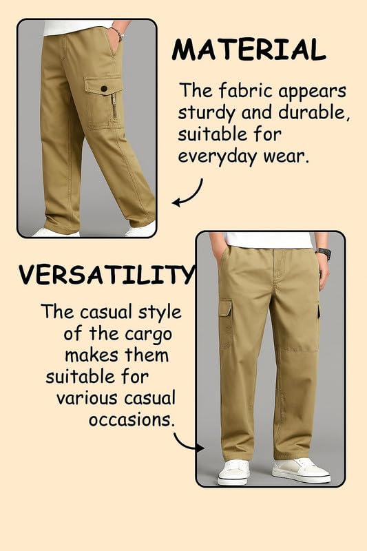 Image of DEELMO Men's Stylish Multi-Pocket Cargo Pants || Casual Fit Trousers || Stylish Cargo Trousers for Men || Men's Pants (MD506 01 04)