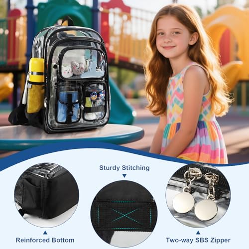Image of Clear Backpack, 17 inch Extra Large Transparent Backpacks with Accessories & Privacy Pouch, Cold-resistant Plastic Backpack for Teen Kids Adults, Black