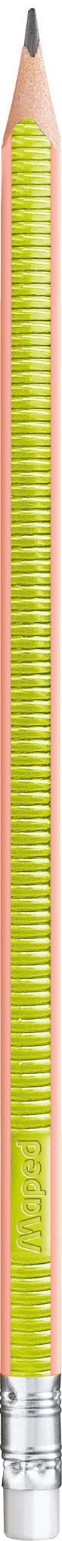 Maped - Crayons à Papier d’Apprentissage Surface Anti-dérapante - Corps texturé pour Faciliter la Préhension - Avec Gomme Blanche - Pot de 72 Crayons-Gris