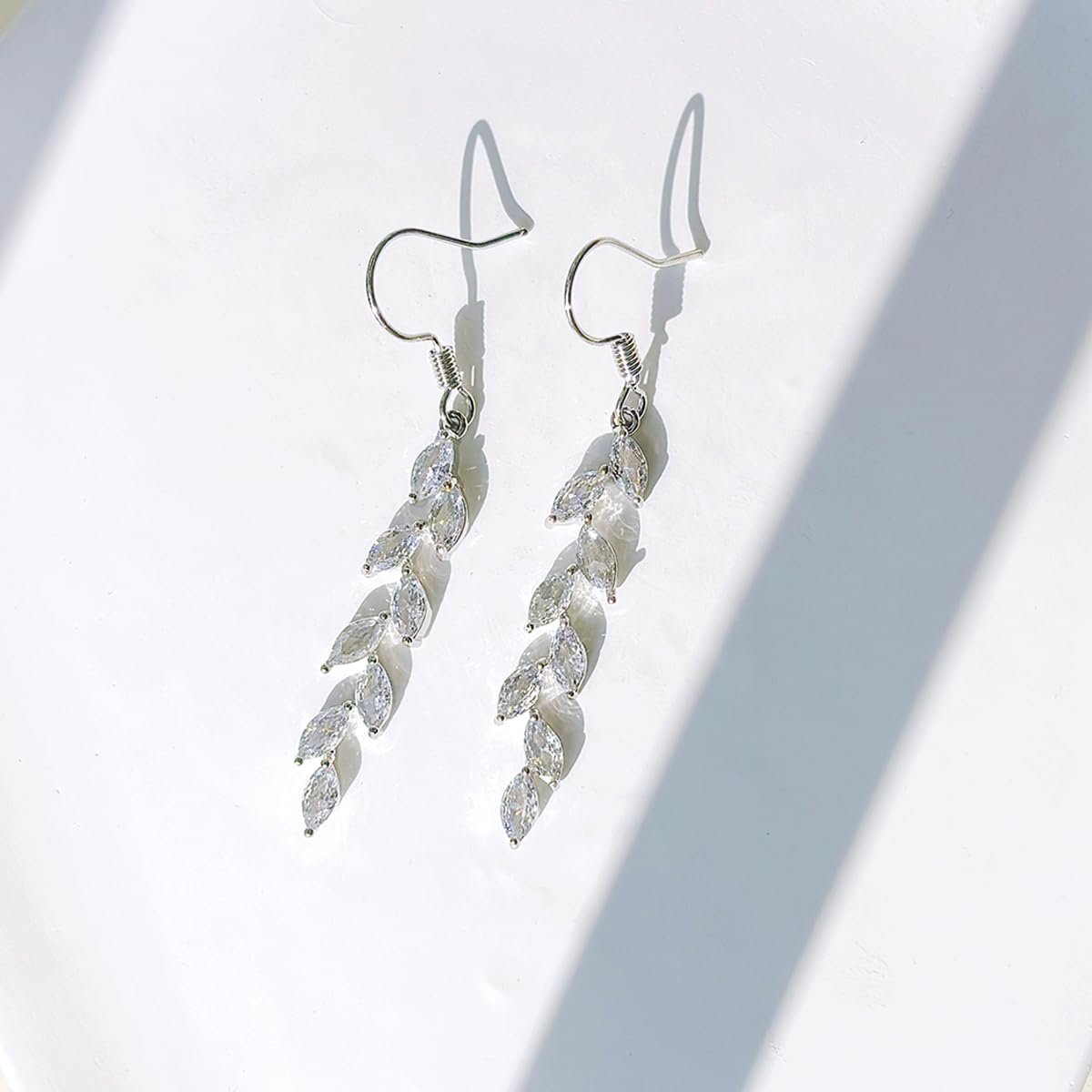 Wedding Earrings for Women Cubic Zirconia Dangle Bridal Marquise Earrings Silver Drop Dangle Earring for Bride Bridesmaid Prom - Image 3