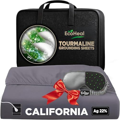 Luxury Tourmaline Grounding Sheets California 20% Silver Fiber 76% Tourmaline Cotton 4% Silk Quality Certified Grounded Well Bed Sheet - Conductive Earth Fitted Sheet for Better Sleep Grey