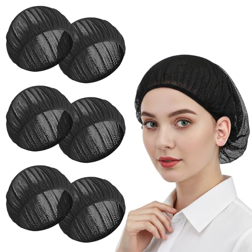 6 Pcs Hair Cover for Cooking, Adjustable Chef Hats for Women with Elastic Band, Breathable Mesh Kitchen Hats for Women, Unisex for Food Service & Hair Cover for Work, Black