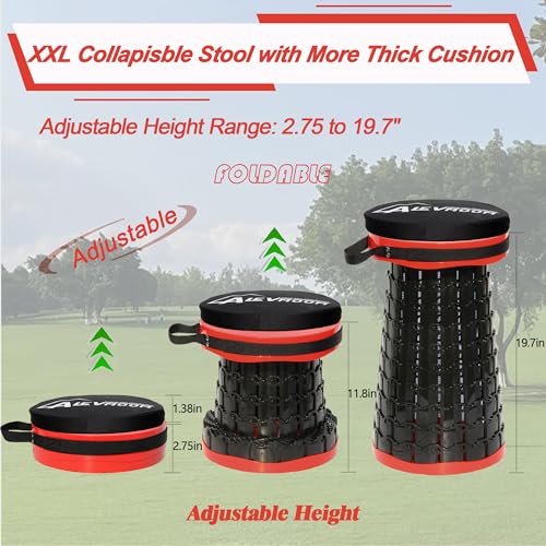 Image of ALEVMOOM Upgraded XXL Collapsible Stool with Cushion 19.7 inch,1000lbs Max Weight,Wider & Taller Pop Up Seat, Heavy Duty Portable Retractable Folding Stool for Camping & Outdoors (Red)