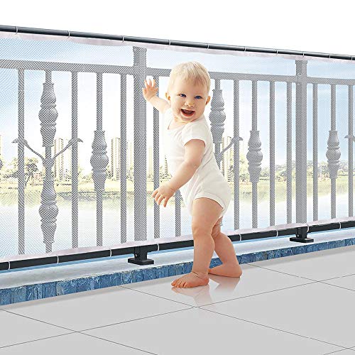 Child Proofing Banister Guard Net, Durable Baby Proofing Stairs Rail Safety Net, 10ft Lx2.5ft H Outdoor Balcony and Indoor Stair Railing Safety Mesh (White)
