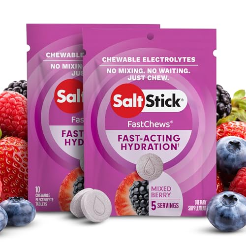 SaltStick Fastchews Electrolyte Replacement Tablets for Rehydration Exercise Recovery Youth & Adult Athletes Hiking & Sports Recovery 2 x Packets of 10 Tablets (Mixed Berry)