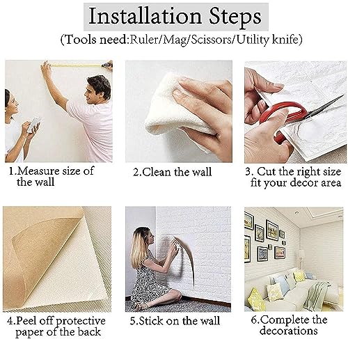 Image of STL Brick Wallpaper - Self Adhesive PE Foam Brick Design 3D Wall Stickers /DIY Wallpaper For Home Hotel Living Room Bedroom & Cafe (70 X 77Cm, Appx. 5.8Sq Feet) (White Brick)