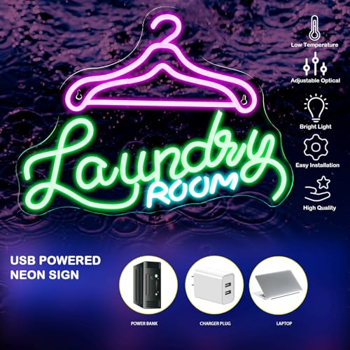 Image of Laundry Room Neon Sign Wall Decor, Neon Sign Light for Wall, Neon Wall Decor, Led for Home Laundromat Wash Room Shower Room Gift