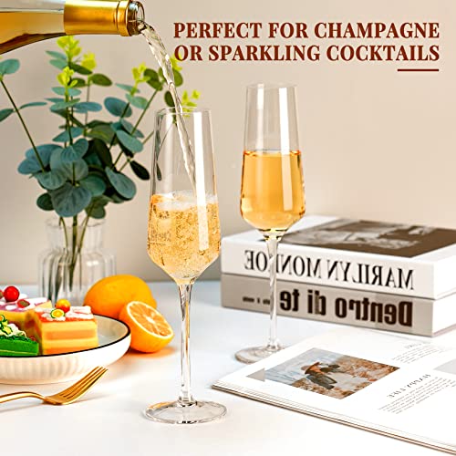 Roraem Champagne Flutes - Hand Blown Champagne Flutes Set Of 4 Modern Champagne Glasses Crystal Champagne Flute Gifts For Wedding Birthday Party 8Oz #TOP7