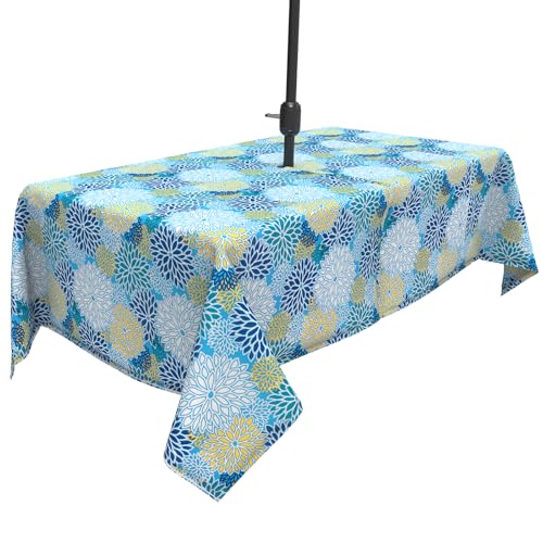 TWLEAR Outdoor Tablecloth 60x84 inch, Rectangle Table Cloth with Umbrella Hole and Zipper, Patio Table Covers for Spring, Summer, Party, Backyard, Picnic, BBQs, Dahlia Blue